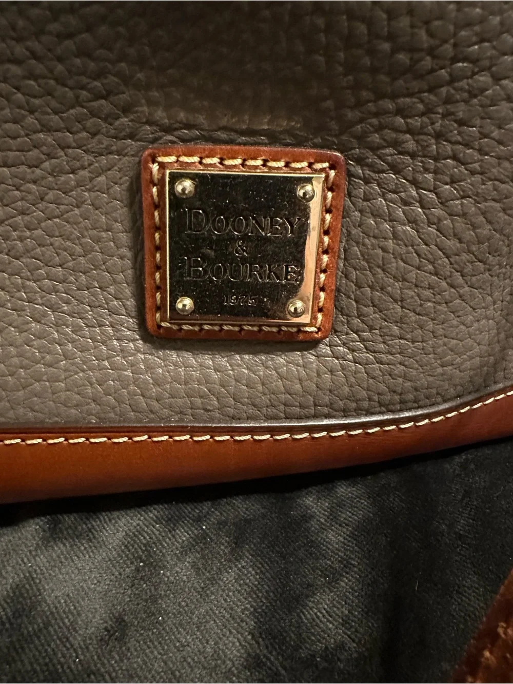 Dooney & Bourke Elephant Pebble Leather Satchel with Brown Trim
